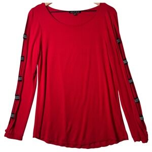 Red Slit‎ Sleeve Embellished Top Womens Size Large Cable & Gauge Tunic